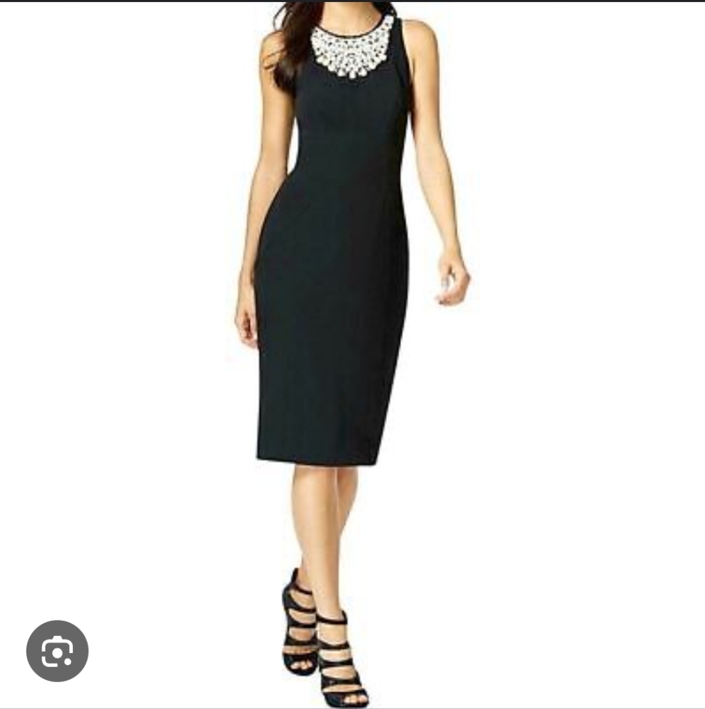Alfani Black Midi Sheath Dress with Embellished Neckline
